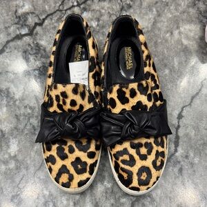Michael Kors Animal Print Slip-On Shoes with Black Bow
